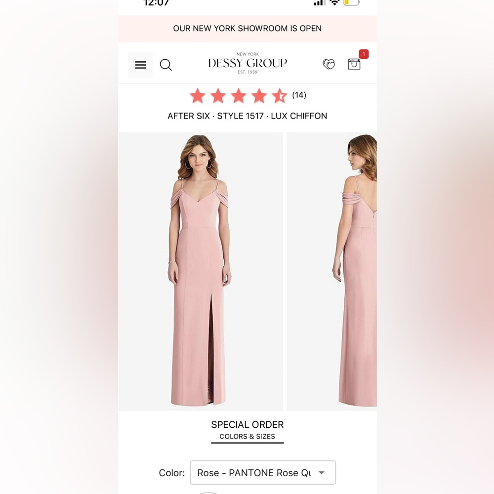 NWT Dessy bridesmaid dress in Rose lux chiffon